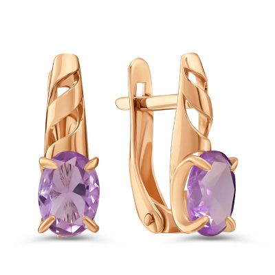 Лот: 23781364. Фото: 1. Золотые серьги с аметистами. Серьги, каффы