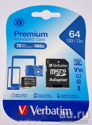 Лот: 13446595. Фото: 1. Новая карта памяти MicroSD 64... Карты памяти