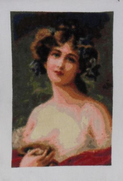Лот: 6457718. Фото: 1. Вышитая картина, девушка. Картины, рисунки