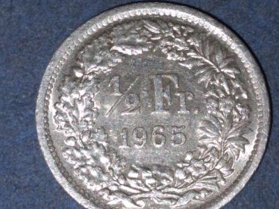 Лот: 19258181. Фото: 1. 1/2 франка 1965 г.( серебро 835... Европа