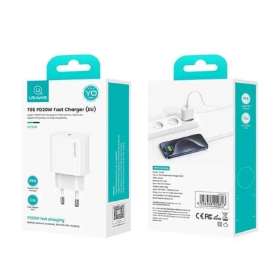 Лот: 25794964. Фото: 1. СЗУ USAMS T65 CC226 USB-C PD 20W. Зарядные устройства, блоки питания, адаптеры сетевые для смартфонов