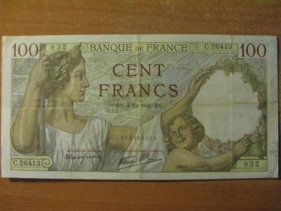 Лот: 10525993. Фото: 1. Франция 100 франков 1941 года... Европа