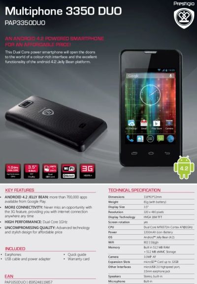 Лот: 3803921. Фото: 1. Смартфон Prestigio Multi-Phone... Смартфоны