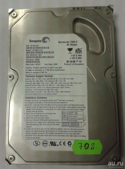Лот: 9041615. Фото: 1. Жесткий диск ST3402111A 40 Гб... Жёсткие диски (HDD)