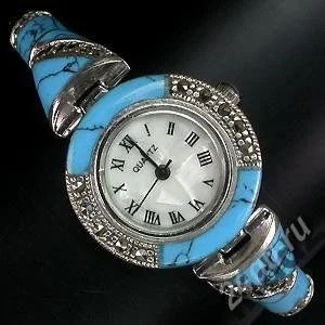 Лот: 1961235. Фото: 1. натуральные turquoise, marcasite... Драгоценные наручные часы