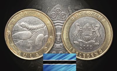 Лот: 18929912. Фото: 1. Ботсвана 5 пула 2000 биметалл. Африка