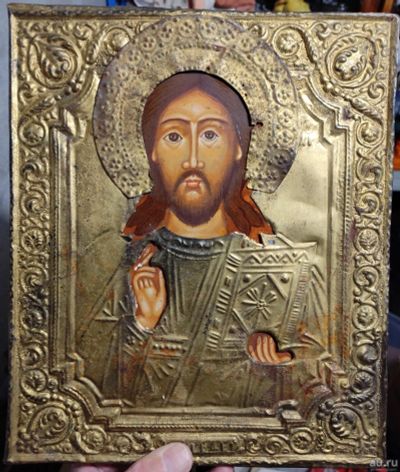 Лот: 18142912. Фото: 1. икона Вседержитель,латунный оклад... Предметы интерьера и быта