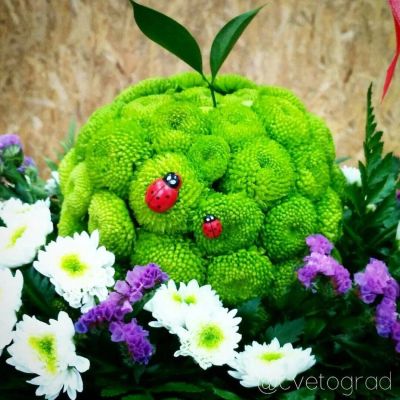 Лот: 6954725. Фото: 1. Корзина с яблоком из цветов. Свежие цветы