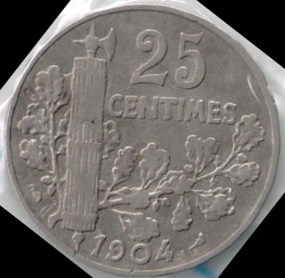 Лот: 11344506. Фото: 1. Франция 25 сантимов центов 1904... Европа