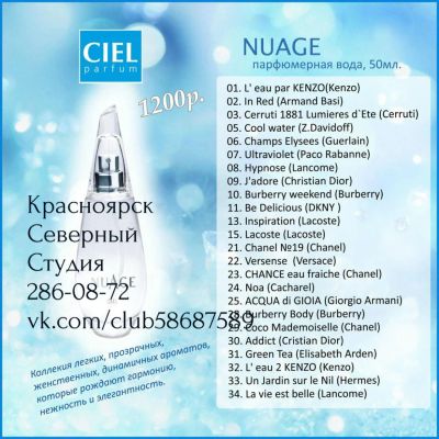 Лот: 8286503. Фото: 1. Парфюмерная вода NUAGE . Нуаж. Женская парфюмерия