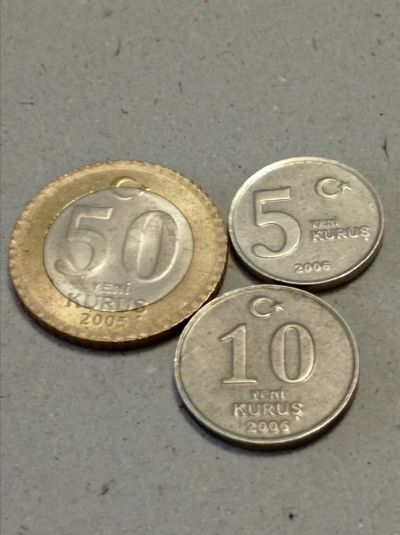 Лот: 19637879. Фото: 1. 5,10,50 куруш 2005,05 гг. Турции... Наборы монет