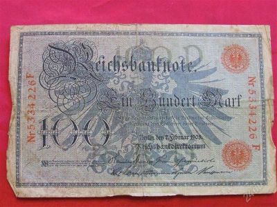 Лот: 1537203. Фото: 1. Банкнота Германия 100 марок 1908... Европа