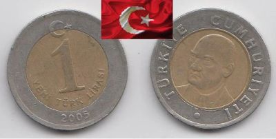 Лот: 19165849. Фото: 1. Турция 1 лира 2005 первый год... Ближний восток