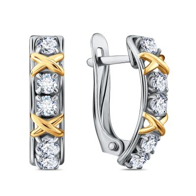Лот: 23780783. Фото: 1. Золотые серьги с фианитами. Серьги, каффы