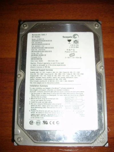 Лот: 2758629. Фото: 1. Seagate 80Gb IDE (рабочий). Жёсткие диски (HDD)