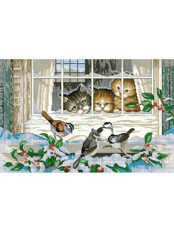 Лот: 4242388. Фото: 1. Вышивка 3D Котята под окном. Вышивание
