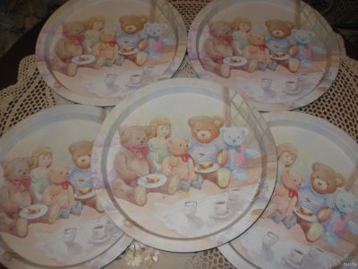 Лот: 6061055. Фото: 1. Винтажные подносы круглые Медведи... Тарелки, блюда, салатники