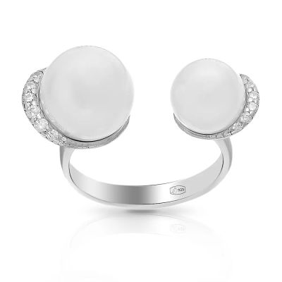 Лот: 23860296. Фото: 1. Кольцо из серебра с жемчугом SWAROVSKI... Кольца, перстни
