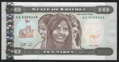 Лот: 11589670. Фото: 1. Эритрея банкнота 10 накфа 1997... Африка