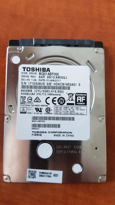 Лот: 15709352. Фото: 1. жёсткий диск Toshiba 500Gb 2.5. Жёсткие диски (HDD)