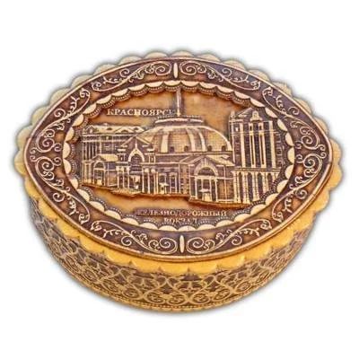 Лот: 10539283. Фото: 1. Шкатулка овал 30607 "Вокзал" Красноярск. Шкатулки