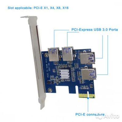 Лот: 11307618. Фото: 1. Расширитель PCI-E x1 на 4 райзера. Платы расширения, контроллеры, доп. порты