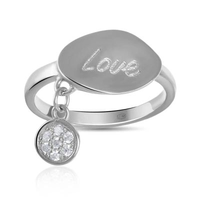 Лот: 23787575. Фото: 1. Кольцо Love из серебра с фианитами. Кольца, перстни