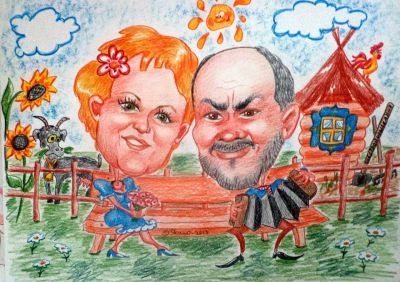 Лот: 7987919. Фото: 1. Дружеский шарж на двоих, А3. Картины, рисунки