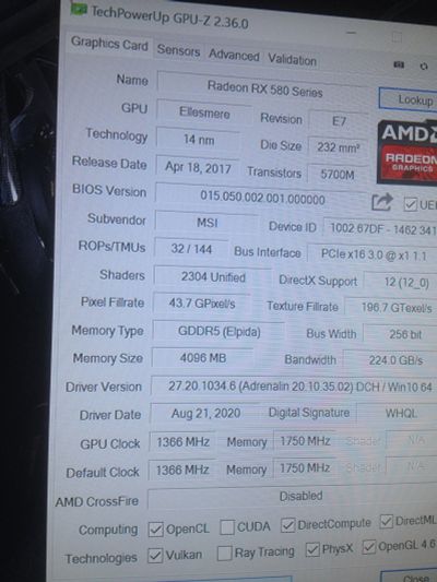 Лот: 17228686. Фото: 1. Видеокарта msi Radeon rx 580 4gb... Видеокарты