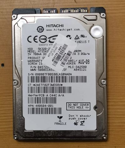 Лот: 21069223. Фото: 1. HDD Hitachi 250 Gb, для ноутбуков... Жёсткие диски (HDD)