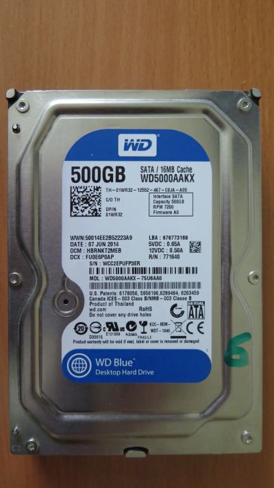 Лот: 25359450. Фото: 1. Жесткий диск WD Blue 500Gb (WD5000AAKX... Жёсткие диски (HDD)