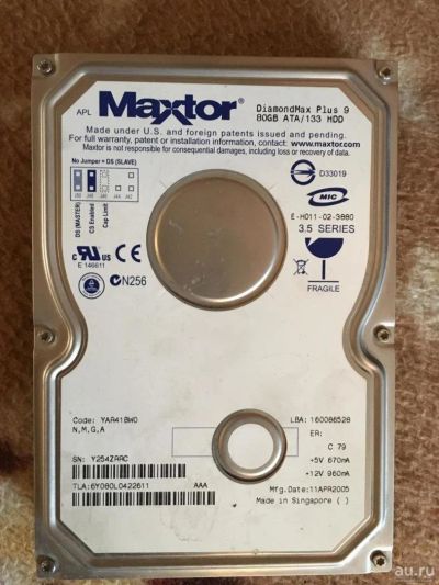 Лот: 9349802. Фото: 1. жёсткий диск Maxtor- 80 gb- ata. Жёсткие диски (HDD)