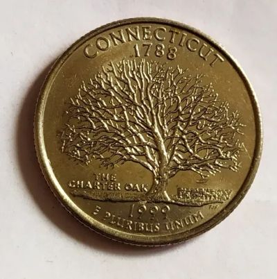 Лот: 25375507. Фото: 1. США 25 центов 1999 Штат Коннектикут... Америка