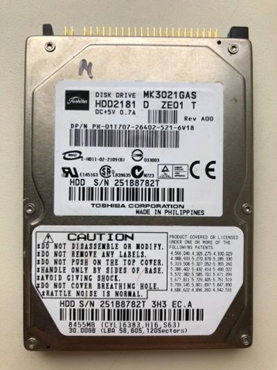 Лот: 16989696. Фото: 1. Неисправный IDE 30Gb Toshiba MK3021GAS... Жёсткие диски