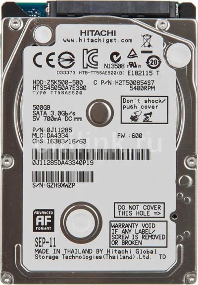 Лот: 15644671. Фото: 1. 500Gb жесткий диск для ноута Hitachi... Жёсткие диски (HDD)