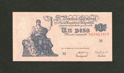 Лот: 10696265. Фото: 1. 1 песо 1947 года. Аргентина. UNC... Америка