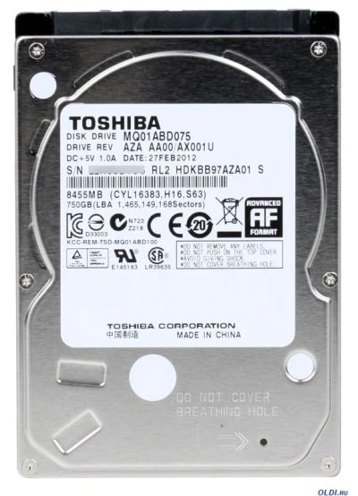 Лот: 7465297. Фото: 1. Винчестер Toshiba MQ01ABD075/5400... Жёсткие диски (HDD)