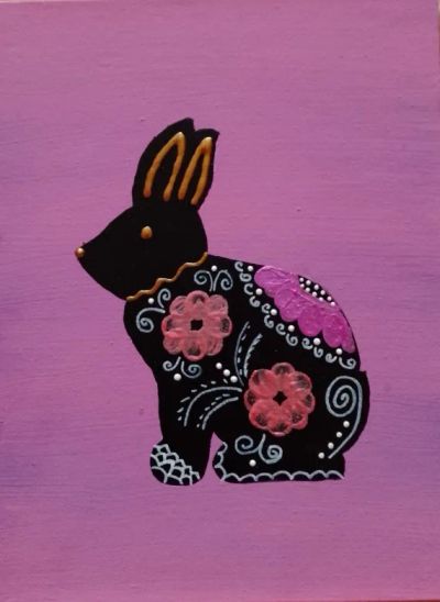 Лот: 19844597. Фото: 1. Картина на холсте Черный кролик. Картины, рисунки