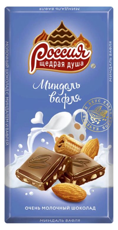 Лот: 10123486. Фото: 1. шоколад Россия. Миндаль вафля... Шоколад, конфеты
