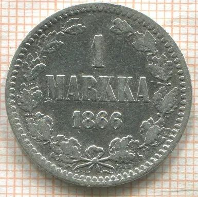 Лот: 24967893. Фото: 1. Для Финляндии 1 марка 1866 года... Россия до 1917 года