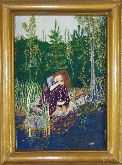 Лот: 96709. Фото: 1. Вышивка гладью (ручная) "Аленушка... Произведения