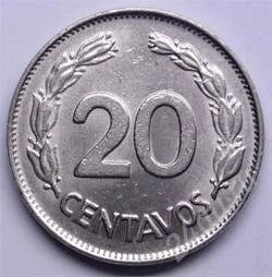 Лот: 101944. Фото: 1. Эквадор. 20 сентавос 1971г. Идеал... Америка