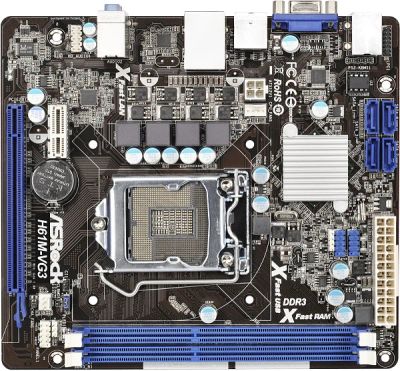 Лот: 1758973. Фото: 1. Материнская плата ASRock H61M-VG3... Материнские платы