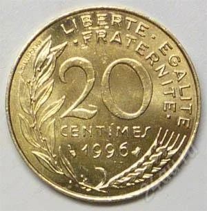Лот: 1173592. Фото: 1. Франция. 20 сантим 1996г. Европа