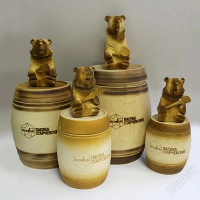 Лот: 3453531. Фото: 1. Бочонок с медведем на крышке с... Мёд, продукты пчеловодства
