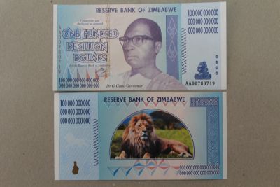 Лот: 24973009. Фото: 1. Зимбабве 100 дециллионов долларов... Частные выпуски, копии банкнот