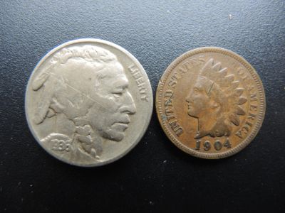 Лот: 19018353. Фото: 1. 2 монеты 1 цент 1904 г и 5 центов... Америка