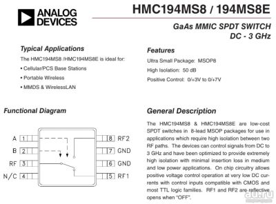 Лот: 17712001. Фото: 1. HMC194MS8 ( H194 ) ВЧ переключатель... Микросхемы