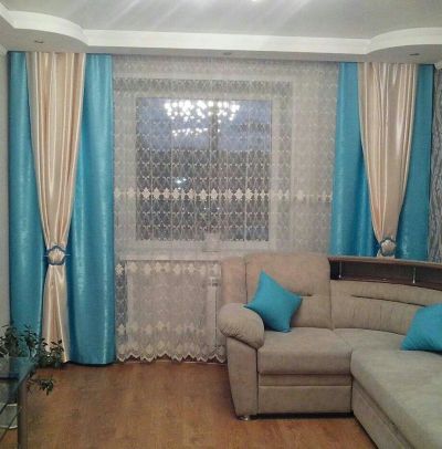 Лот: 12957831. Фото: 1. Шторы бирюзовые. Шторы, тюль