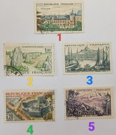 Лот: 25605825. Фото: 1. Марки_Франции, Набор 5 штук: оптом... Марки